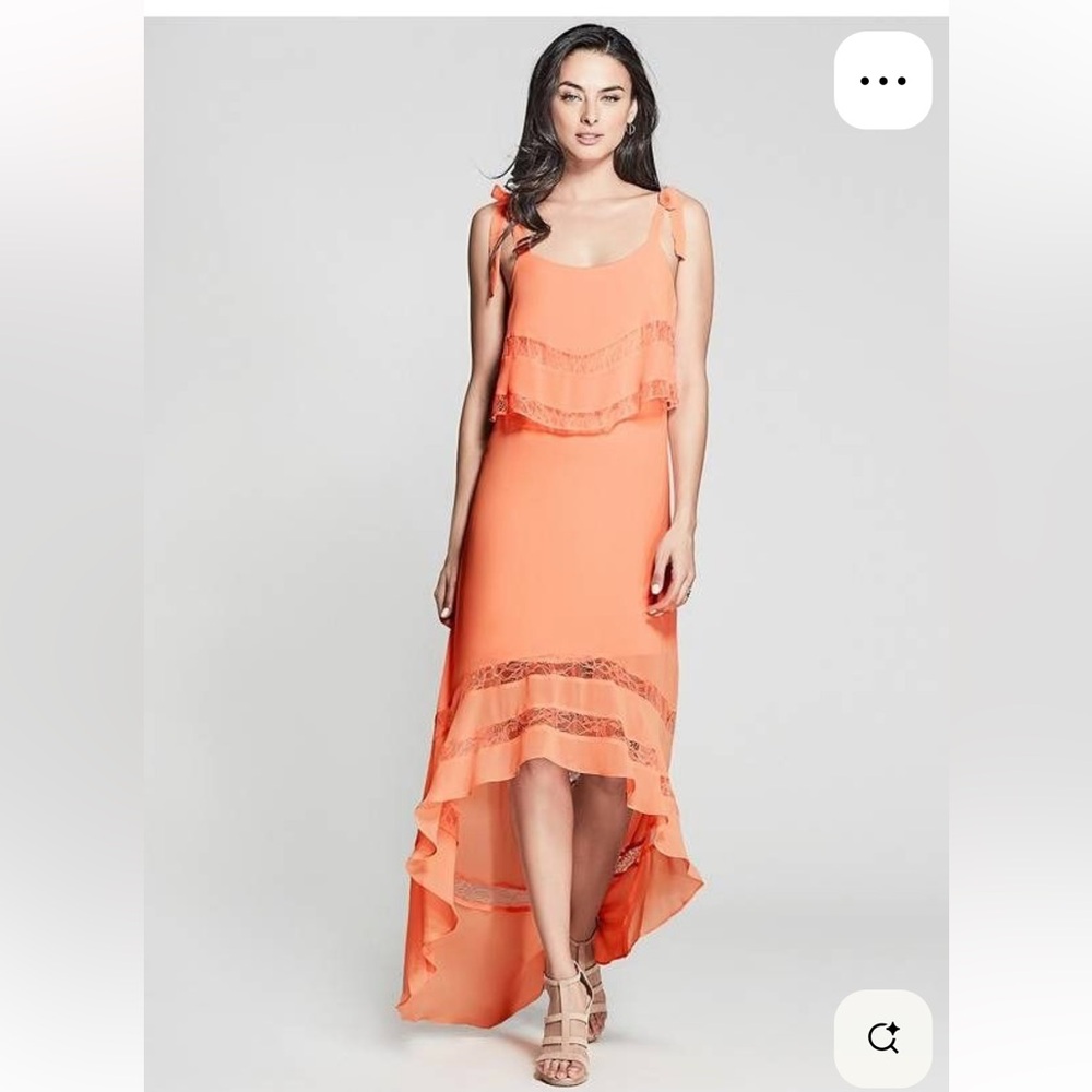 Marciano Elegant Orange Layered Lace Inserts Dress - Size M